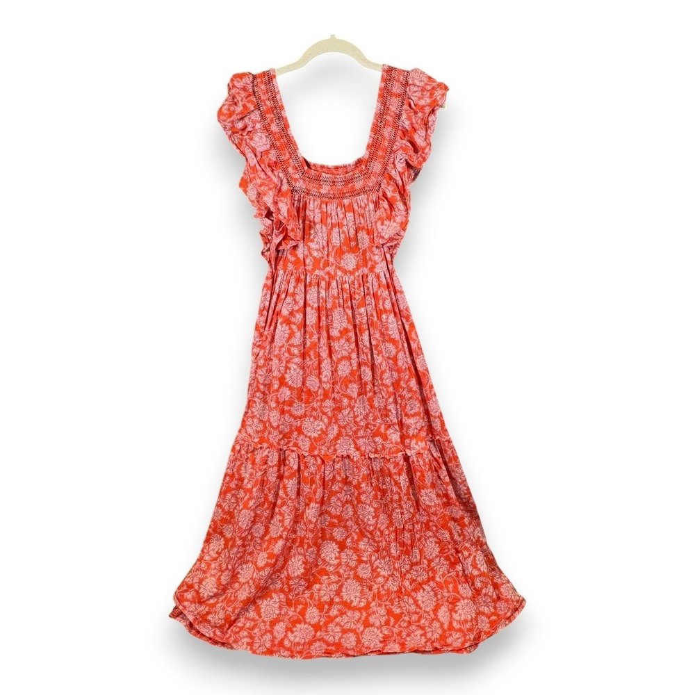 FREE‎ PEOPLE Women's Floral Bonita Printed Flutter Midi Dress Pop Combo Sz-S